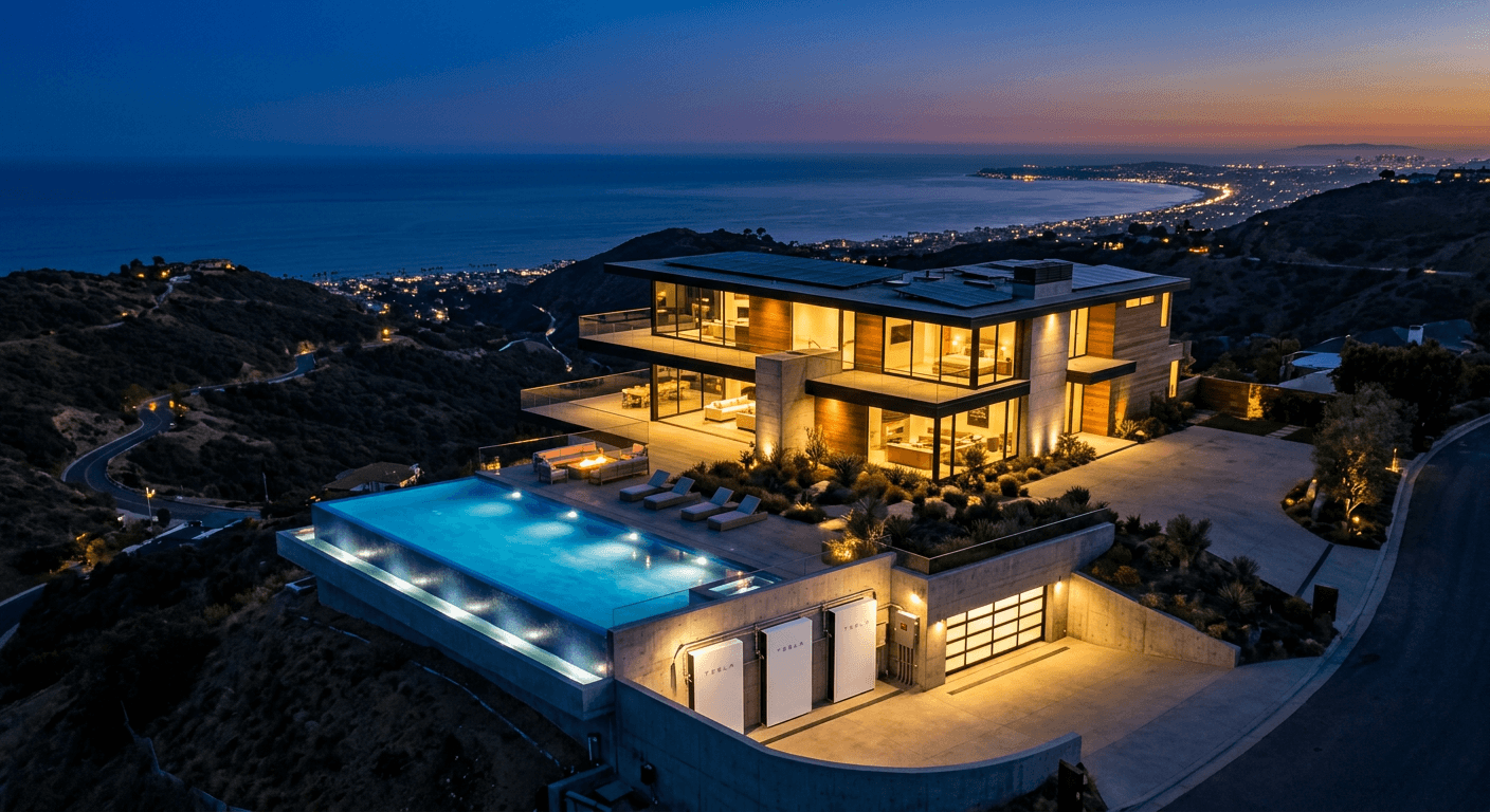 Colorado home with rooftop solar and battery storage at dusk